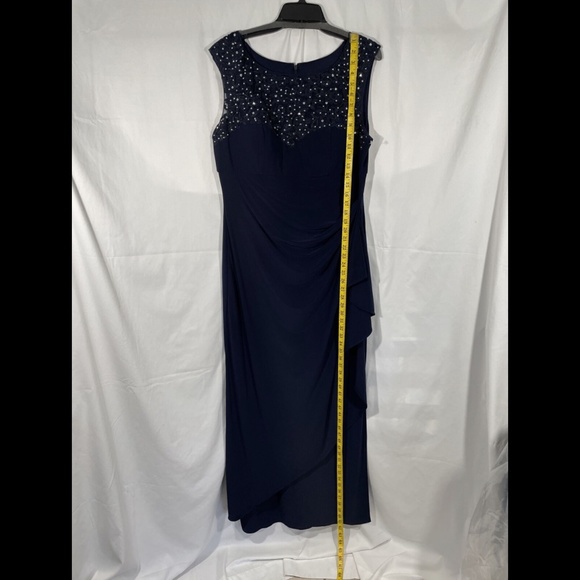 NEW‎ Alex Evenings [ 16 ] Embroidered Side Ruched Gown in Navy Blue - Picture 5 of 12